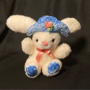 ⭐️ Vintage Mini Easter Bunny Rabbit Plush With Hammered Velvet Hat